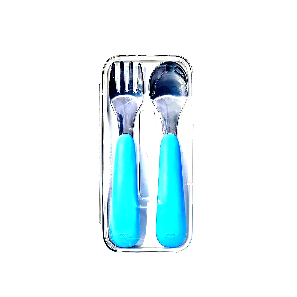 옥소 토트 유아용 스푼 포크 세트 - 더스크 블루 이미지 1